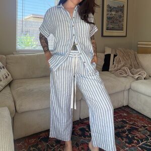 J. Crew Blue & White Striped Linen Baird McNutt set NWT